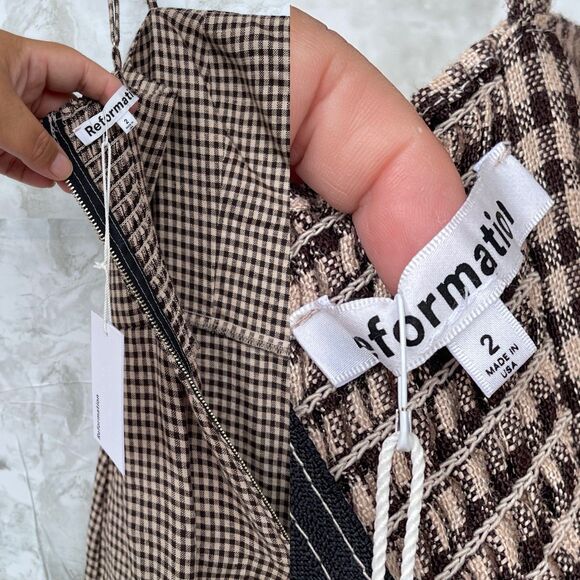 Reformation Overland Linen Jumpsuit In Tartine Check (Brown/Tan Checkered) sz2 - Picture 11 of 13